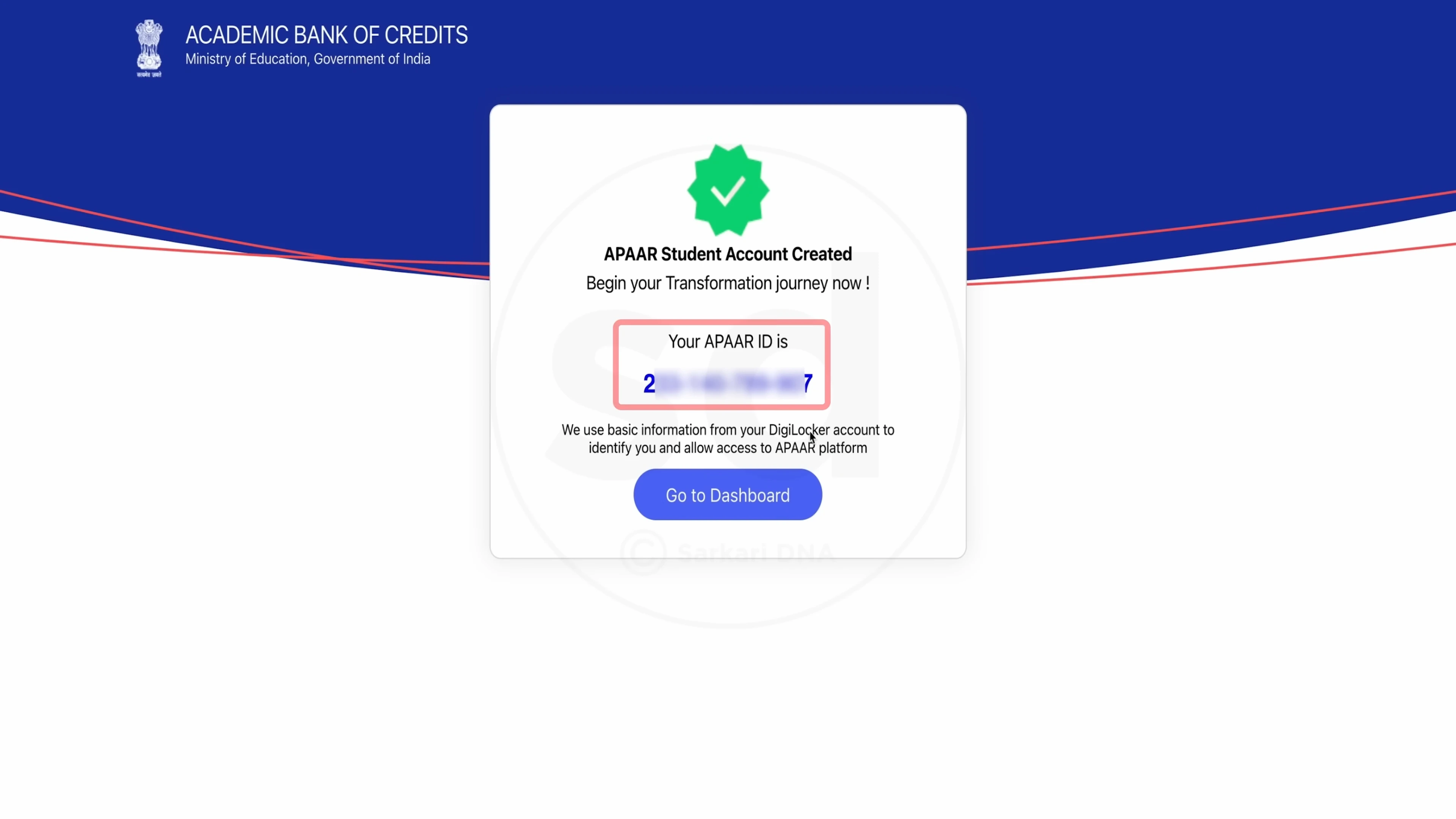 APAAR Student Account Created